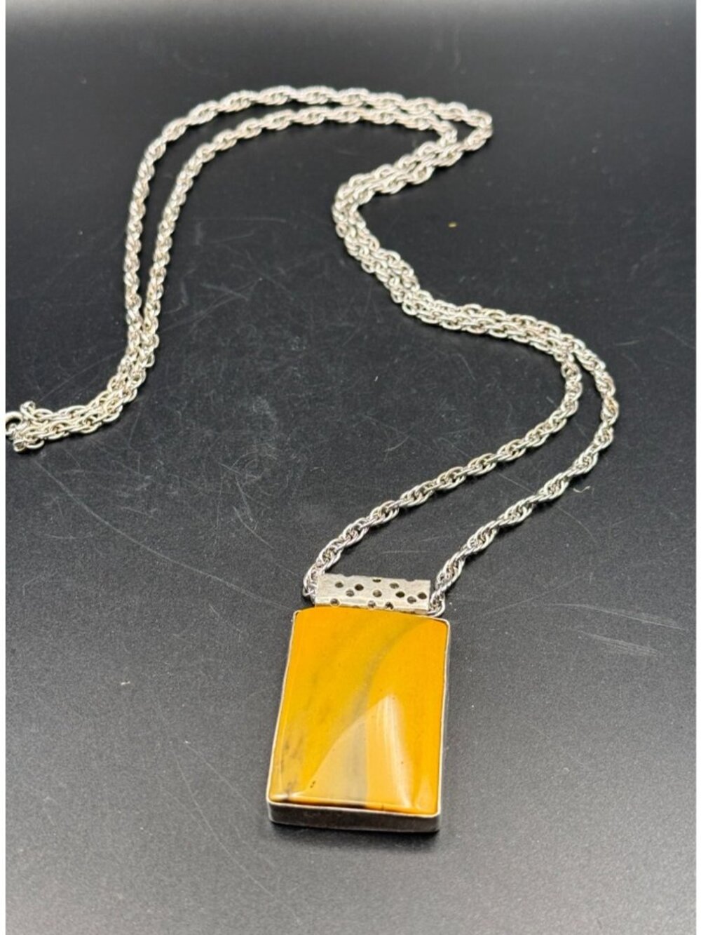 Vintage Jasper Pendant Necklace AJC Sterling Co 30 Inch Chain